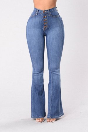 Женские джинсы клёш с карманами, на пуговицах, цвет светло-синий