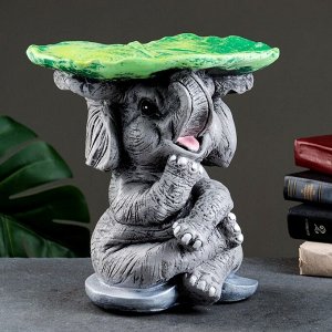 Фигура - подставка "Слон сидя с листком" цветная, 29х29х30см