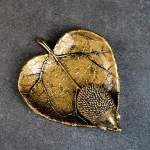 Подставка конфетница "Ежик на листочке" золото, 9x10x10см