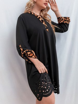 Plus Size Платье-футболка с леопардовым принтом