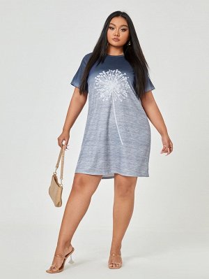 Plus Size Платье-футболка с принтом одуванчика