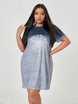 Plus Size Платье-футболка с принтом одуванчика