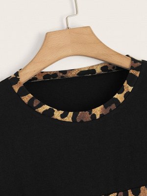 Plus Size Платье-футболка с леопардовым принтом с круглым воротником