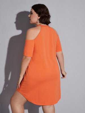 Plus Size Платье с открытыми плечами асимметричный