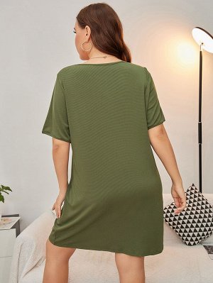 Plus Size Платье-футболка вязаный в рубчик