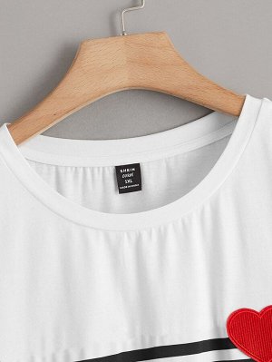 Plus Size Платье-футболка в полоску сердечко с заплатой