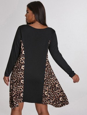 Plus Size Платье с леопардовым принтом асимметричный