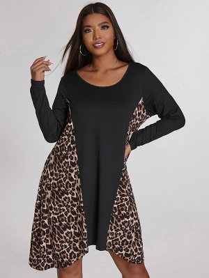 Plus Size Платье с леопардовым принтом асимметричный