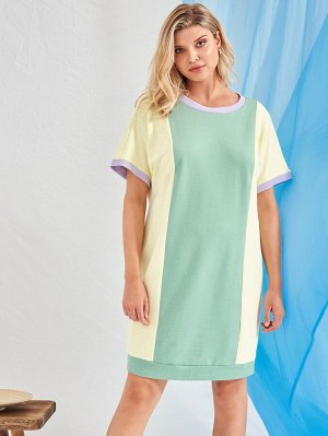 Plus Size Платье-футболка контрастный