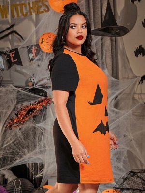 Plus Size Платье на хэллоуин с принтом "летучая мышь"