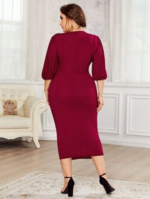 Со сборками На запах Одноцветный Очаровательный Платья Plus Size