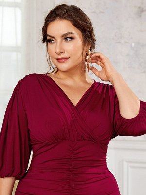 Со сборками На запах Одноцветный Очаровательный Платья Plus Size