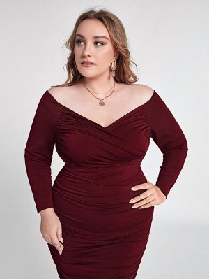 Plus Size Облегающее платье с открытыми плечами со сборками