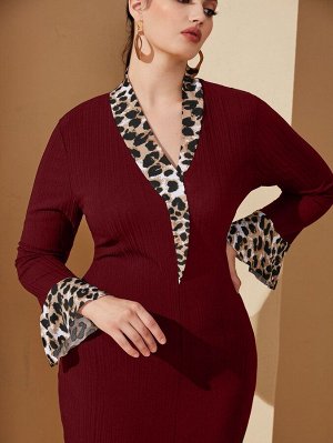 Облегающее платье с леопардовым принтом с рукавами-воланами Plus Size