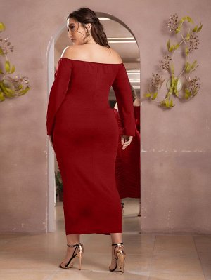 Plus Size Облегающее платье с открытыми плечами со сборками