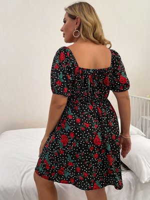 Платье Plus Size с цветочным рисунком и в горошек