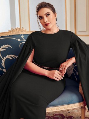 SheIn Plus Size Вечернее платье с рукавами-пончо с разрезом сзади без пояса