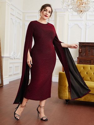 Plus Size Вечернее платье с разрезом на рукавах блестящий облегающий