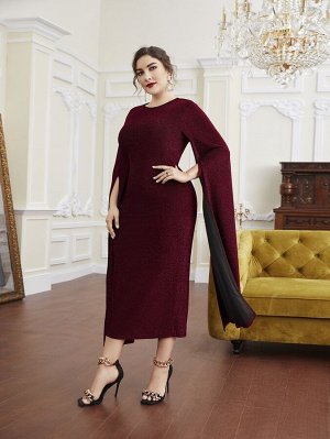 Plus Size Вечернее платье с разрезом на рукавах блестящий облегающий