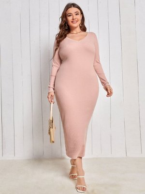 Plus Size Платье вязаный в рубчик