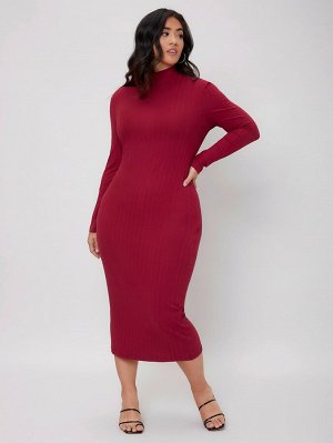 Вязаное платье Plus Size с воротником-стойкой в рубчик