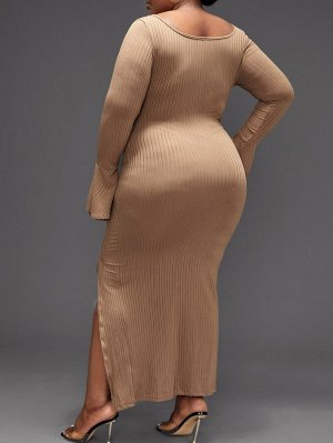 SXY Вязаное платье Plus Size в рубчик