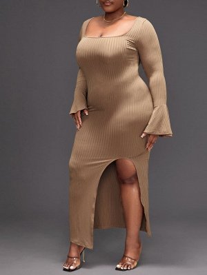 SXY Вязаное платье Plus Size в рубчик
