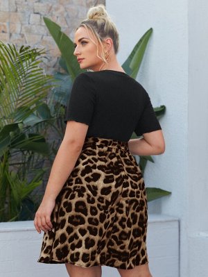 Трикотажное платье Plus Size с леопардовым принтом и поясом