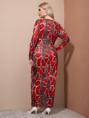 Plus Size Облегающее платье со змеиным принтом без пояса