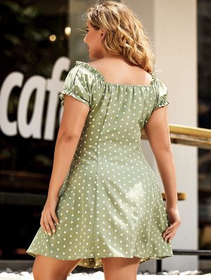 SBetro Платье Plus Size с открытыми плечами в горошек