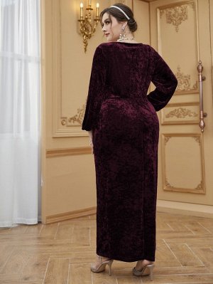 Plus Size Платье с кружевной отделкой однобортный из бархата