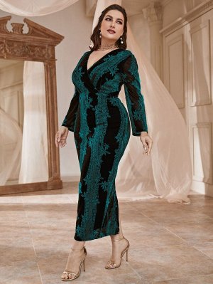 Plus Size Платье с цветочным узором с v-образным вырезом с разрезом сзади
