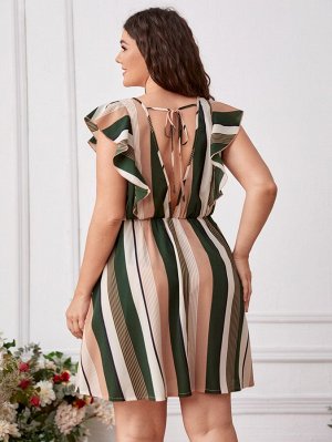 Plus Size Платье в полоску с оборкой узлом открытой спиной