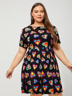 Платье Plus Size с принтом сердца