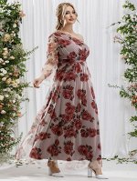 Платье Plus Size с цветочным принтом на одно плечо