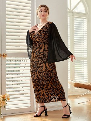 Plus Size Платье с принтом барокко сетчатый из бархата