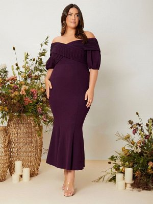 Платье с открытыми плечами с подолом русалки Plus Size