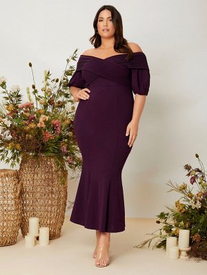 Платье с открытыми плечами с подолом русалки Plus Size