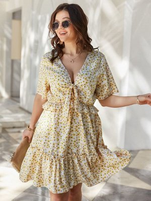 Платье Plus Size с узлом и цветочным принтом