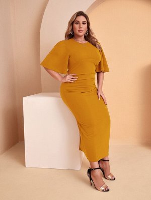 Plus Size Платье с рукавами-бабочками со сборкой с разрезом