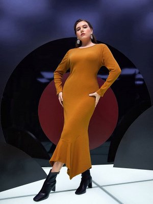 Plus Size Платье вязаный в рубчик