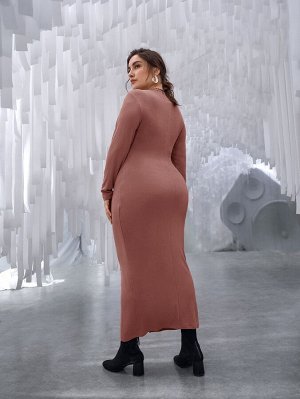 Облегающее платье на пуговицах в рубчик Plus Size