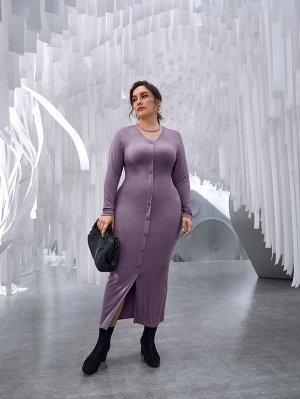 Облегающее платье на пуговицах в рубчик Plus Size