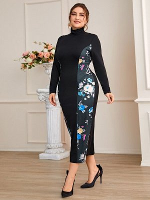 Plus Size Облегающее платье с цветочным принтом