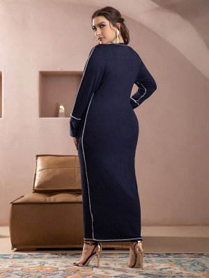 Plus Size Облегающее платье с круглым воротником