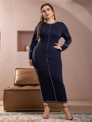 Plus Size Облегающее платье с круглым воротником