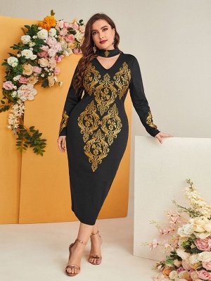 Plus Size Платье с чокером барокко