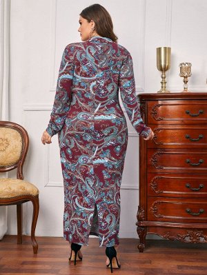 Plus Size Облегающее платье с принтом пейсли и воротником-стойкой