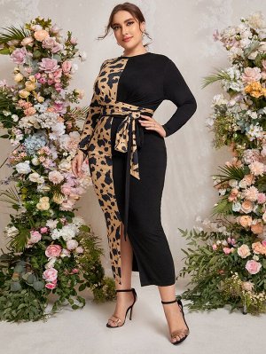 SheIn Plus Size Облегающее платье с графическим принтом с узлом