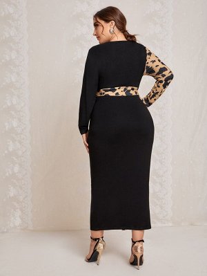 SheIn Plus Size Облегающее платье с графическим принтом с узлом
